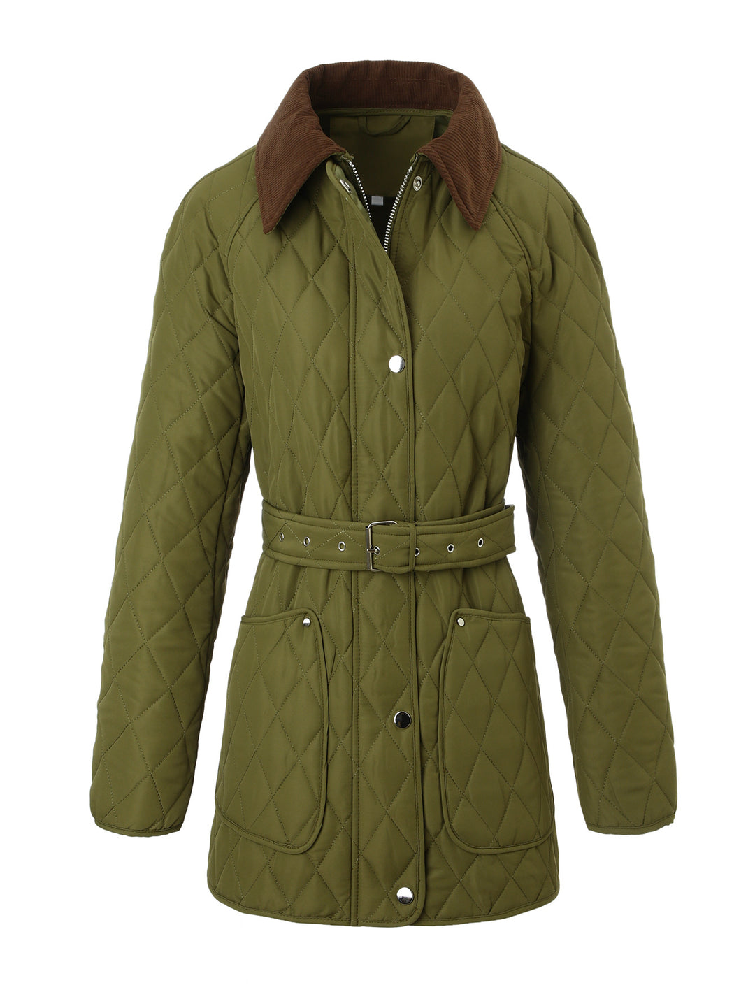 Damen Steppmantel mit Taillengürtel und Cordkragen Nord Taschen