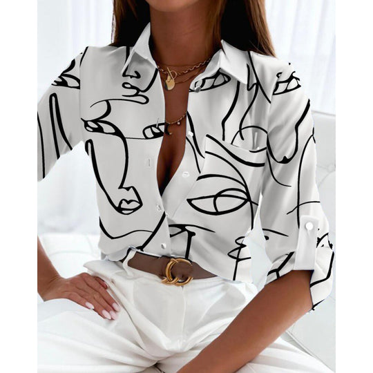 Damen Satin-Hemdbluse mit grafischem Allover-Print und tailliertem Schnitt Nord Taschen