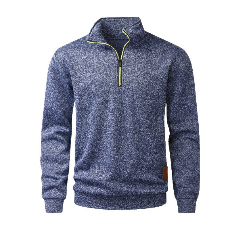 Herren Halbzip‑Pullover aus meliertem Strick mit Stehkragen und Reißverschluss Nord Taschen