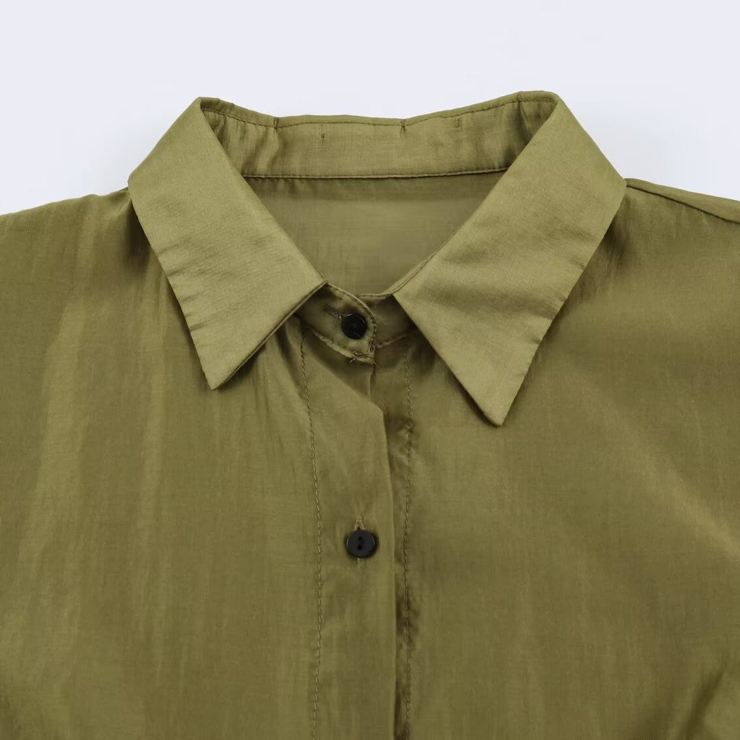 Damen Seidenähnliche Bluse mit Volumenärmeln, Stufenrüschen und Smokbündchen Nord Taschen