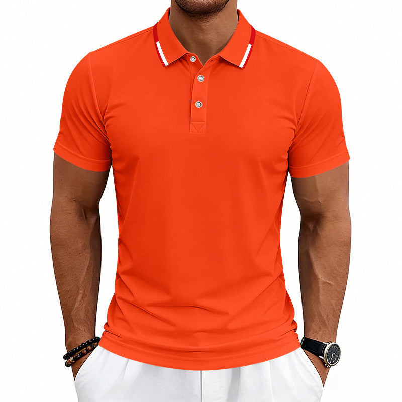 Herren nan tailliertes Kurzarm-Poloshirt mit Kontrastkragen aus atmungsaktivem Piqué