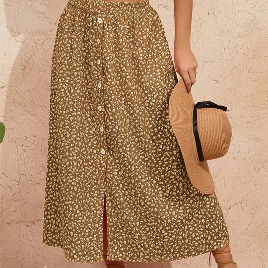 Damen Maxirock mit floralen Knopfdetails und seitlichem Schlitz Nord Taschen