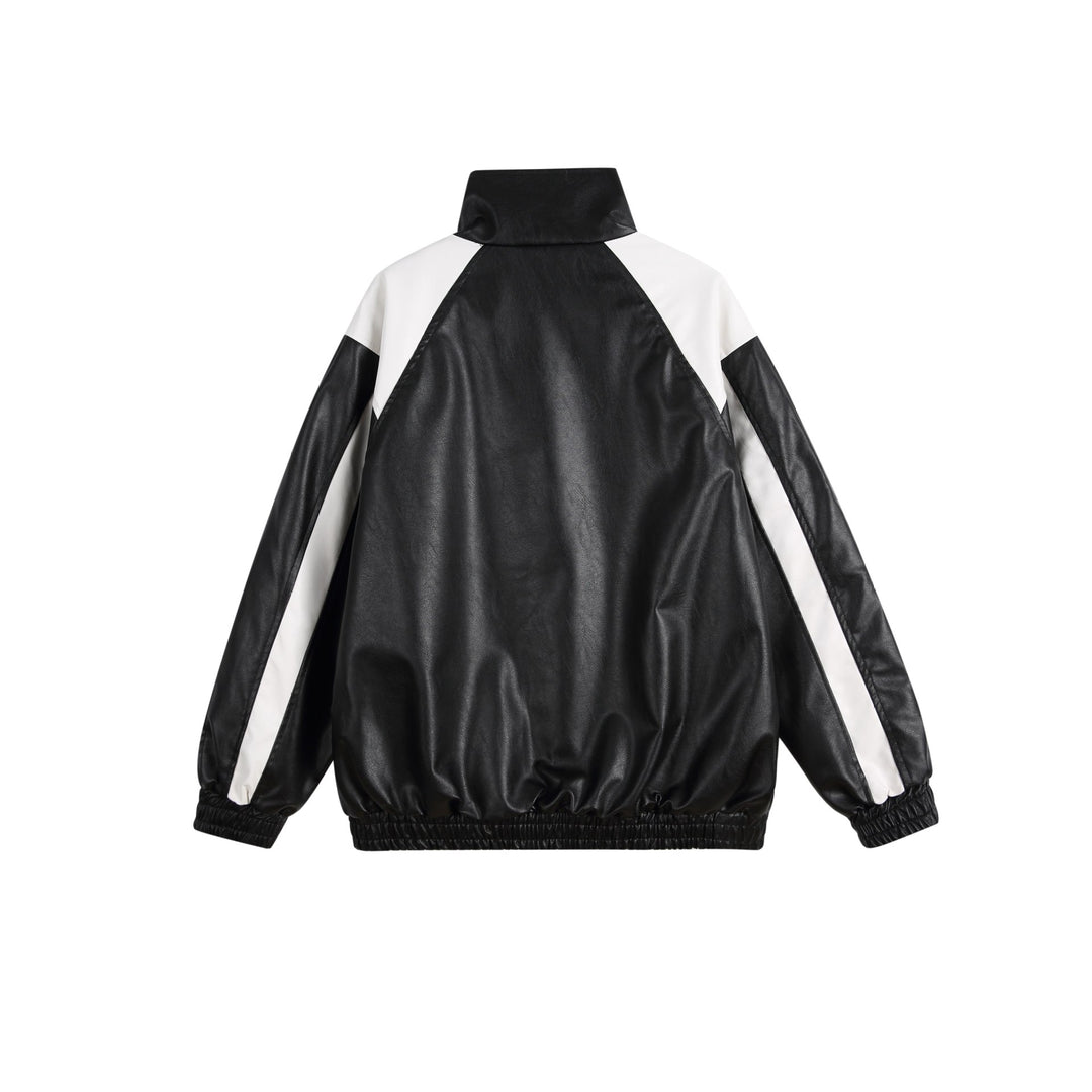 Damen Kunstleder-Trackjacke im Oversize-Cut mit hohem Stehkragen und Logopanel Nord Taschen