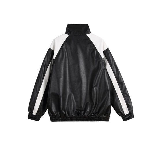 Damen Kunstleder-Trackjacke im Oversize-Cut mit hohem Stehkragen und Logopanel Nord Taschen