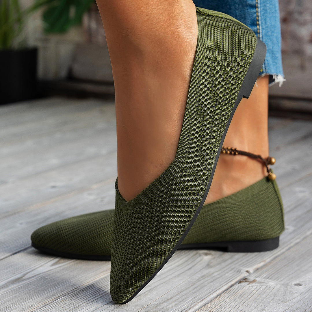 Damen  flache Strick-Ballerina mit spitzer Zehenform und V-förmigem Schuhausschnitt Nord Taschen