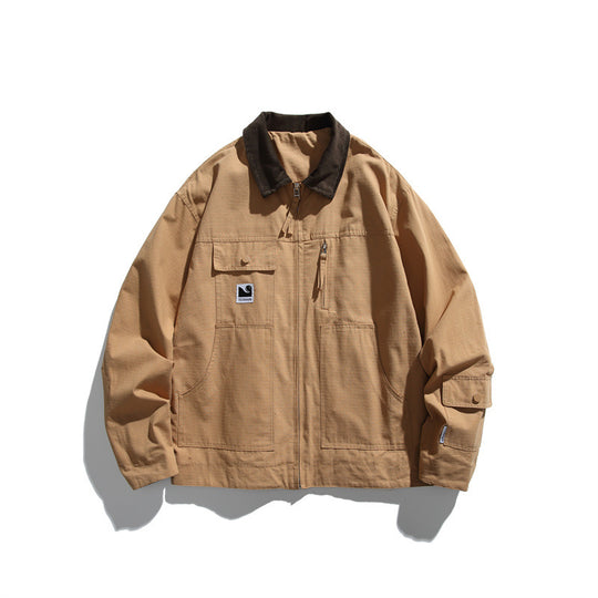Herren Boxy-Workwear-Blousonjacke mit Kontrastkragen und Mehrfach-Taschen Nord Taschen