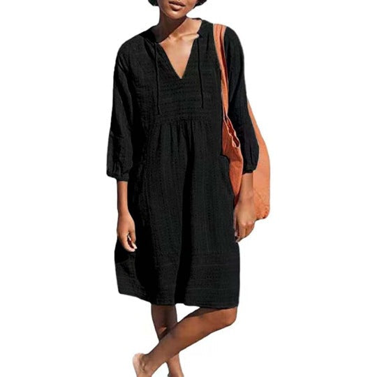 Damen lässiges Sommerkleid mit Kapuze und Taschen