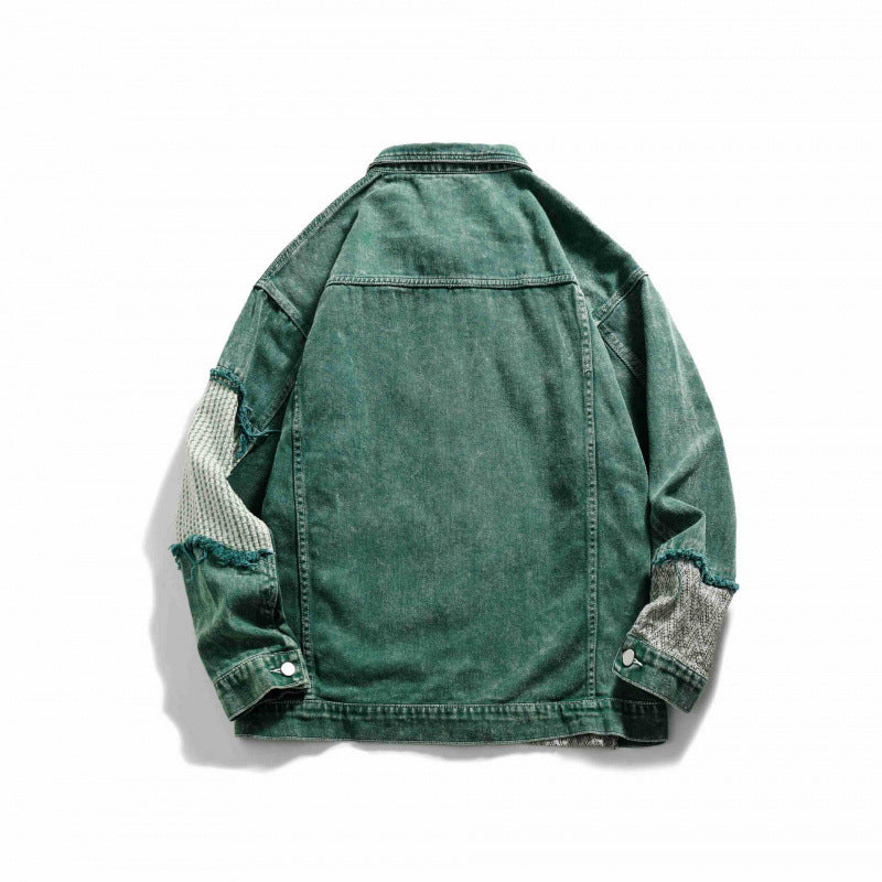 Unisex Oversize Jeansjacke mit Patchwork-Strickeinsätzen und Used-Optik Nord Taschen