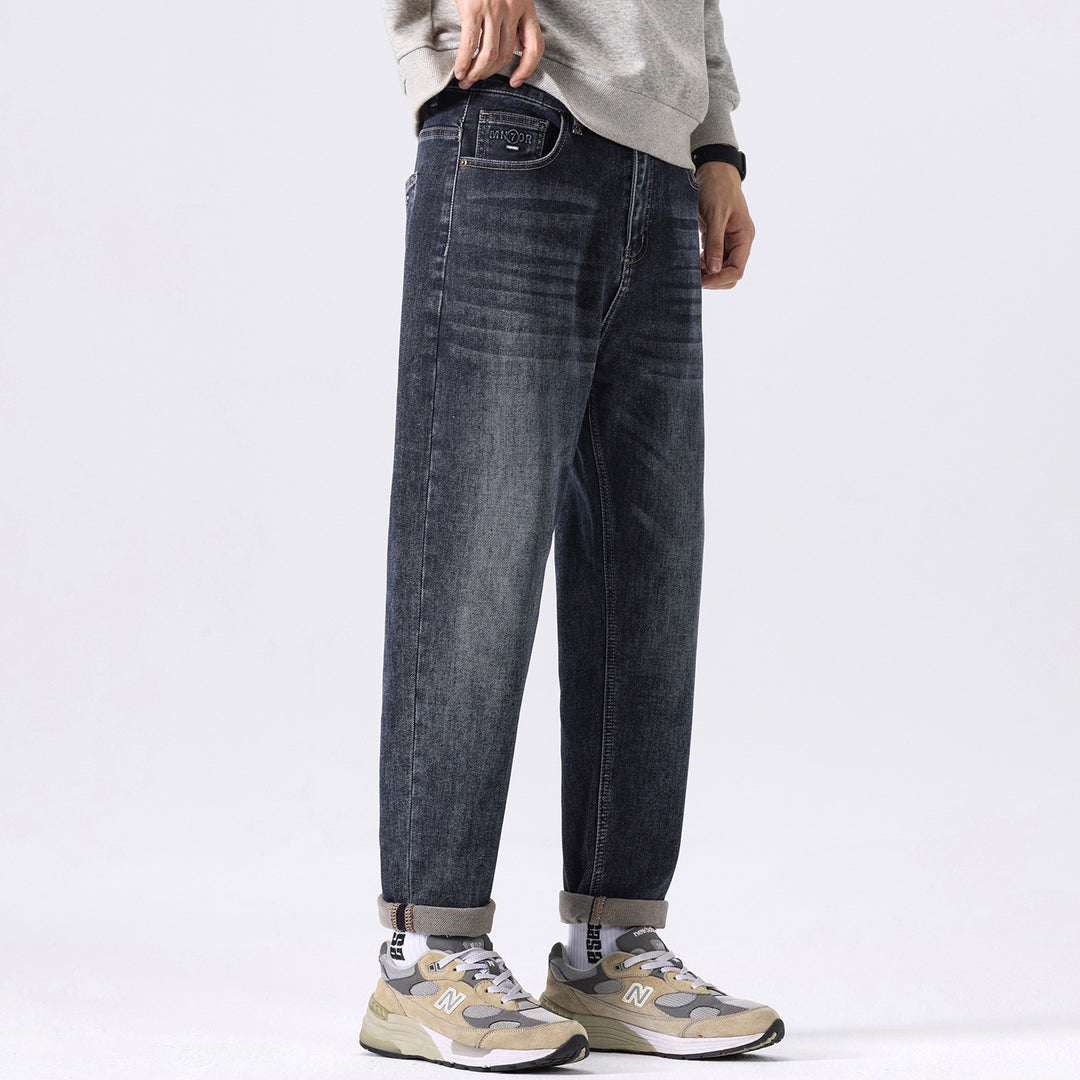 Herren Relaxed-Straight Denim-Jeans mit dezenter Used‑Optik und gekrempeltem Saum Nord Taschen