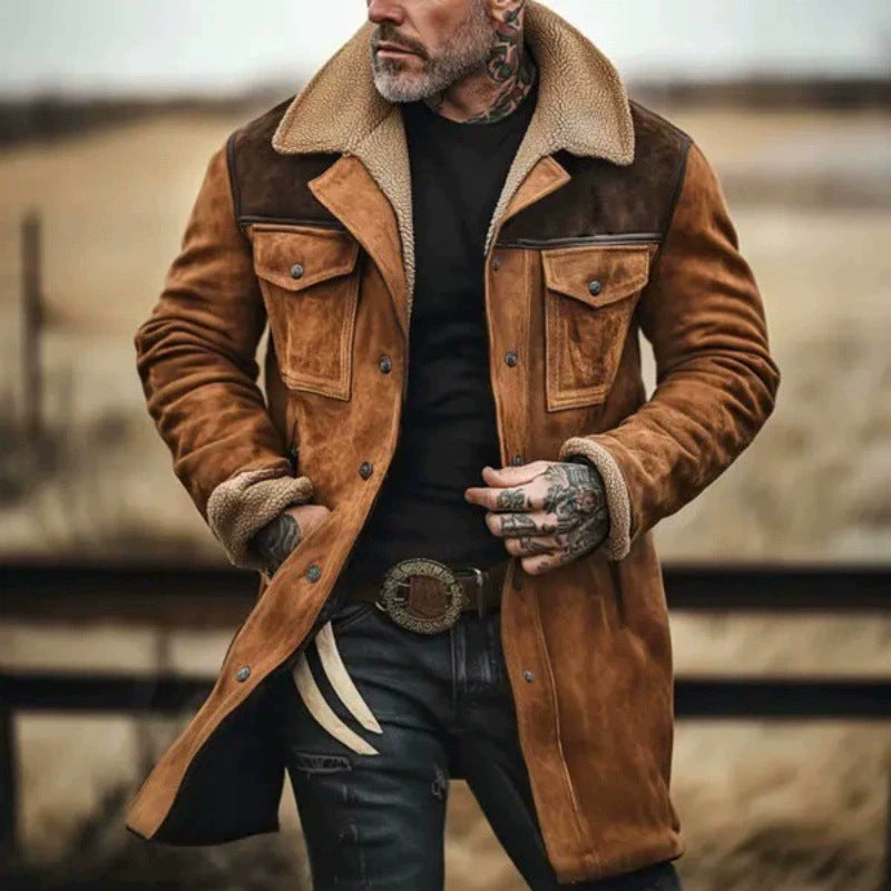 Herren Pilotenjacke aus Velourslederoptik mit Teddyfellinnenfutter und Reverskragen Nord Taschen