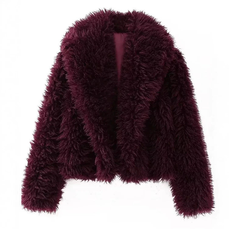 Damen Cropped Kunstfelljacke mit voluminösem Schalkragen und kurzer Silhouette Nord Taschen