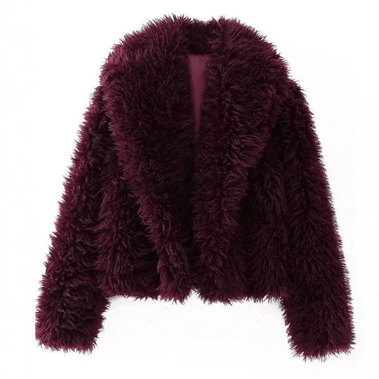 Damen Cropped Kunstfelljacke mit voluminösem Schalkragen und kurzer Silhouette Nord Taschen