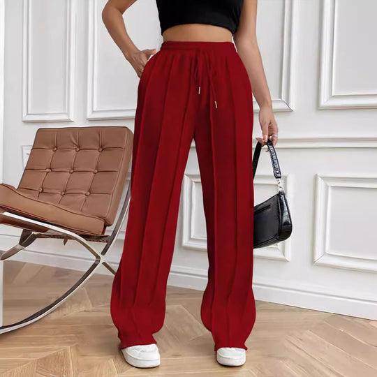 Damen Weite High-Waist Plissee-Hose mit Tunnelzug und markanter Bügelfalte Nord Taschen
