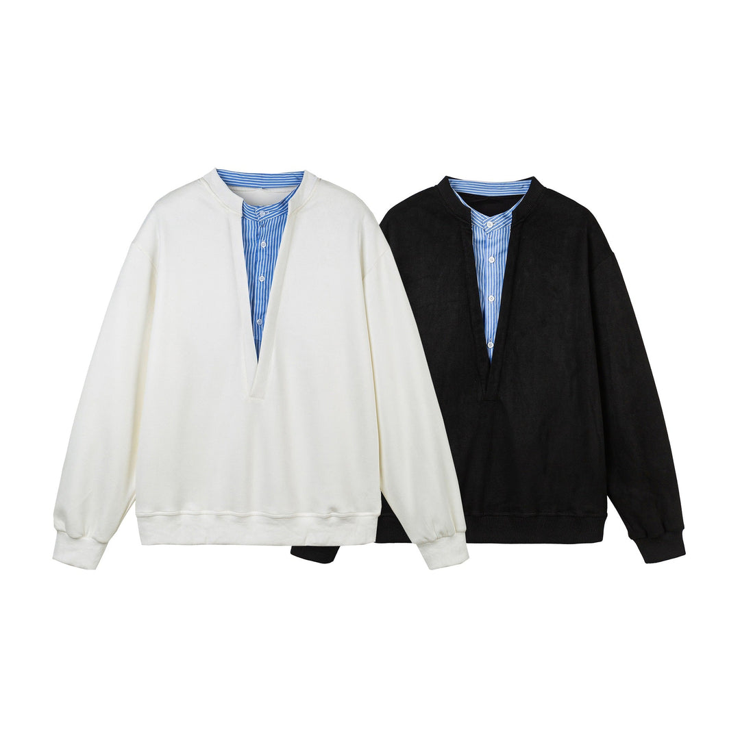 Damen Cropped Oversize‑Sweatshirt mit integriertem Hemdblusen‑Einsatz und V‑Ausschnitt Nord Taschen