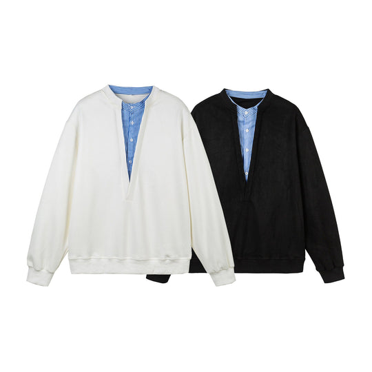 Damen Cropped Oversize‑Sweatshirt mit integriertem Hemdblusen‑Einsatz und V‑Ausschnitt Nord Taschen