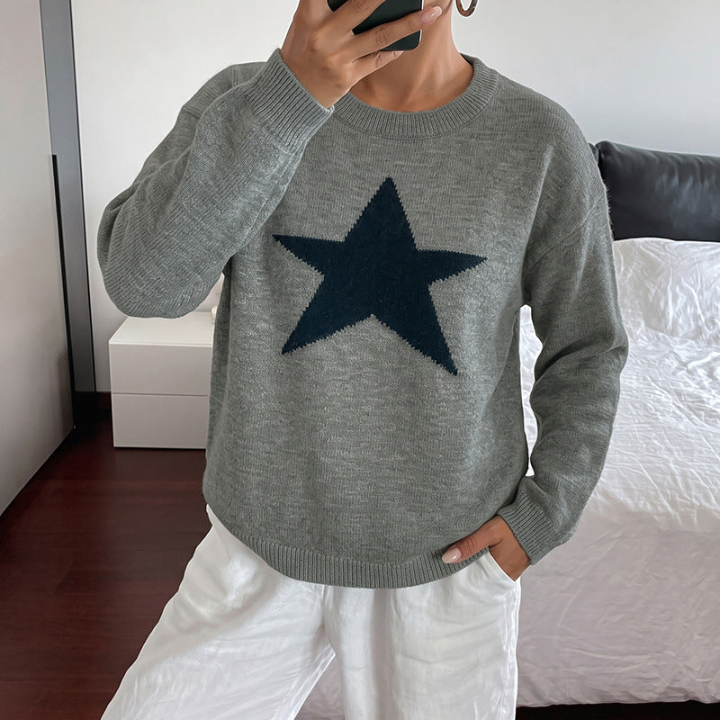 Damen Relaxed-Strickpullover mit Stern-Intarsie, Rundhalsausschnitt & lässigem Sitz Nord Taschen