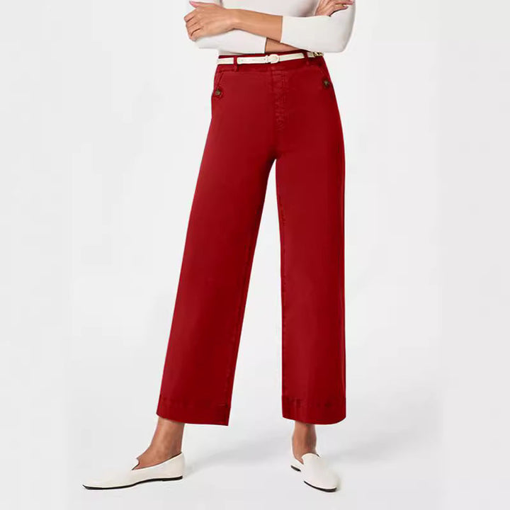 Damen Weite High-Waist Hose mit modischen Knopfdetails