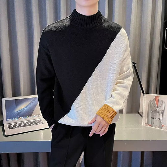 Herren Modischer Grobstrickpullover mit hohem Kragen Nord Taschen