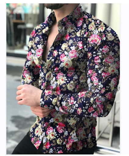 Herren figurbetontes Langarmhemd mit feinem Ornamentmuster und stretch Baumwollmischung Nord Taschen