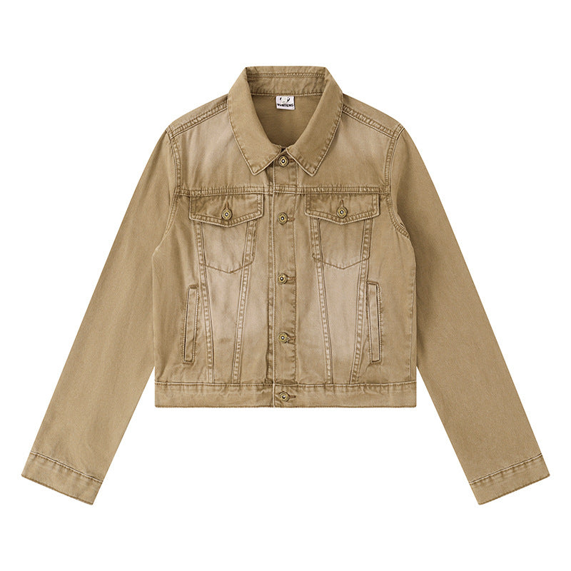 Damen Kurze Jeansjacke im Vintage-Stil mit Knopfleiste, Brusttaschen und figurnahem Schnitt Nord Taschen