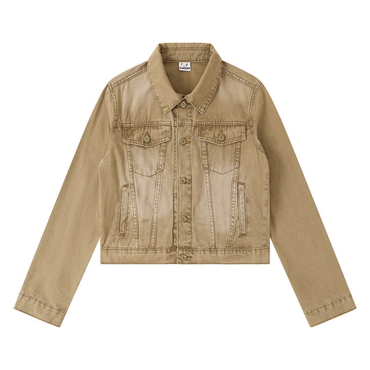 Damen Kurze Jeansjacke im Vintage-Stil mit Knopfleiste, Brusttaschen und figurnahem Schnitt Nord Taschen