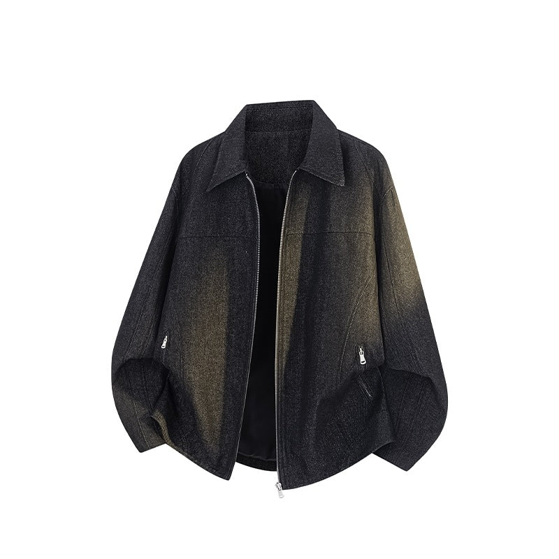 Herren Boxy-Überjacke mit Vintage-Denim-Optik, durchgehendem Metallreißverschluss und seitlichen Zipper-Taschen Nord Taschen