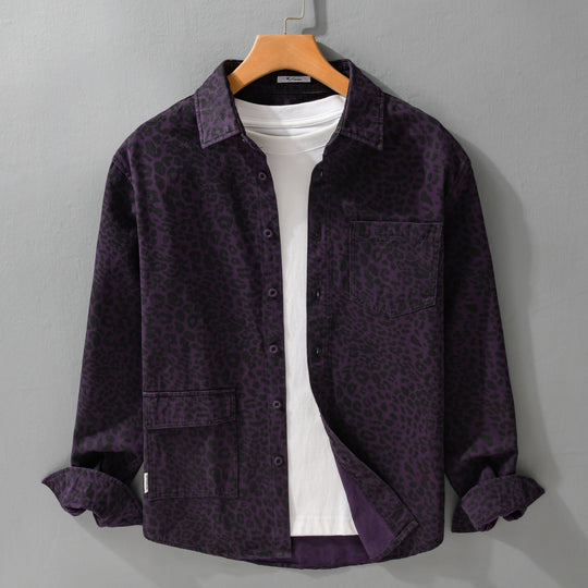 Damen Oversized Hemdjacke im Leo‑Design mit aufgesetzten Taschen Nord Taschen
