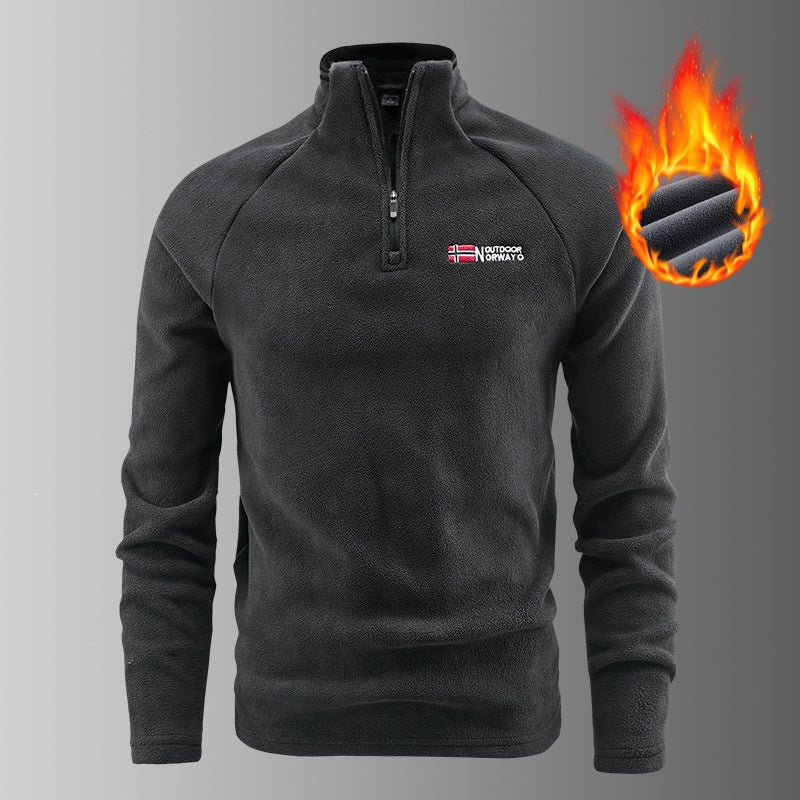 Herren Fleece-Halbzip-Pullover mit stehendem Kragen und atmungsaktivem Thermofleece Nord Taschen