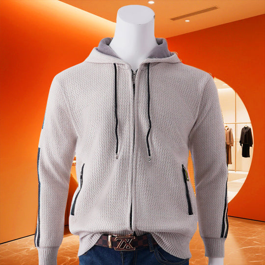 Herren Kapuzen-Sweatjacke mit Reißverschluss, texturierter Strick, Seitentaschen und Kontraststreifen Nord Taschen