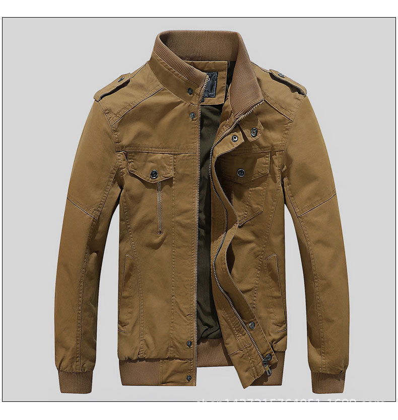 Herren Urbaner Canvas-Pilotblouson mit verstärkten Schultern, Stehkragen und verdecktem Reißverschluss Nord Taschen