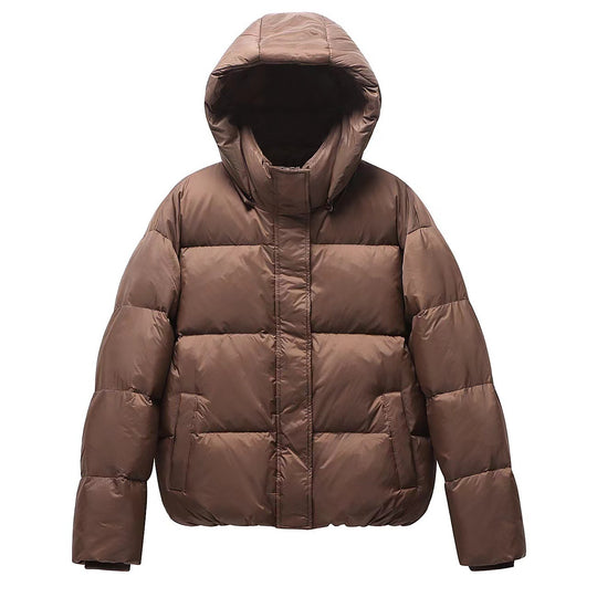Damen Kurz geschnittene Oversize-Steppjacke mit XXL-Kapuze und thermischer Isolierung Nord Taschen