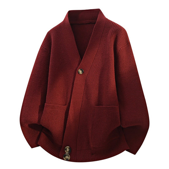 Damen Oversize-Strickjacke mit großem V-Ausschnitt, aufgesetzten Taschen & Holzknöpfen Nord Taschen