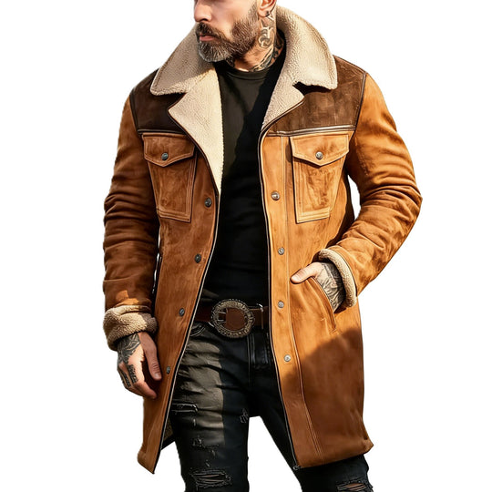 Herren Pilotenjacke aus Velourslederoptik mit Teddyfellinnenfutter und Reverskragen Nord Taschen