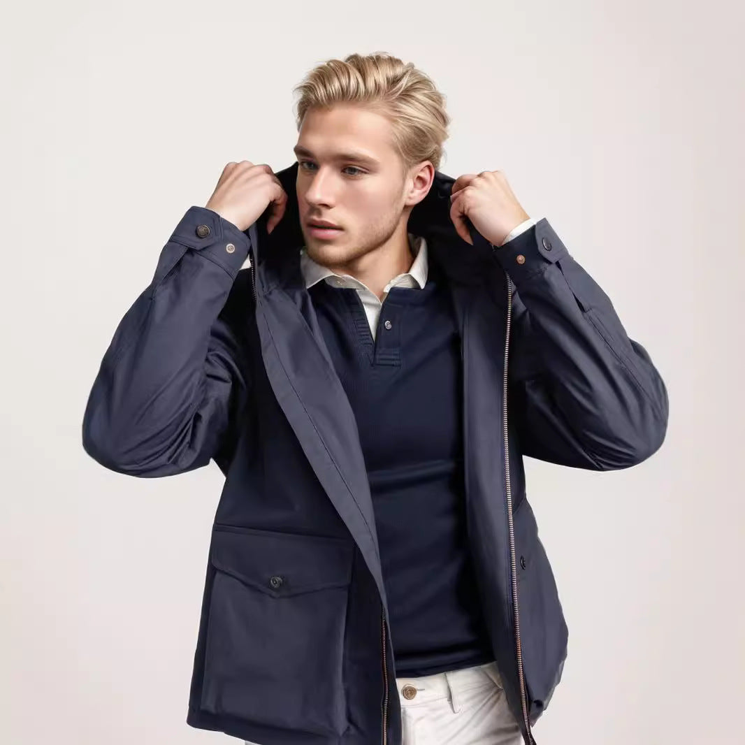 Herren Kurze wetterfeste Kapuzenjacke im Field-Style mit großen Pattentaschen Nord Taschen