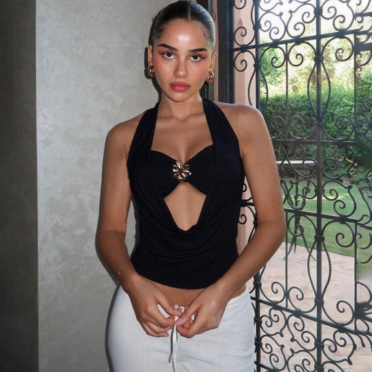 Damen Elegantes Wickeloberteil mit tiefem V-Ausschnitt und glamourösem Akzent Nord Taschen