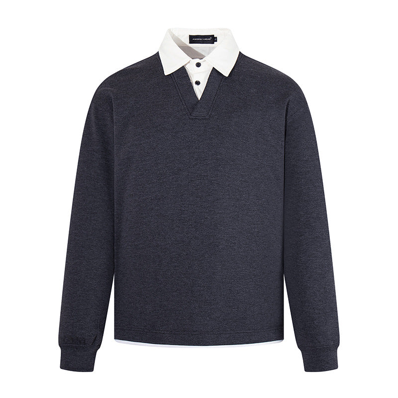 Herren Legeres Sweatshirt mit angenähtem Hemdkragen, V‑Detail und Rippbündchen Nord Taschen