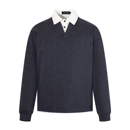 Herren Legeres Sweatshirt mit angenähtem Hemdkragen, V‑Detail und Rippbündchen Nord Taschen
