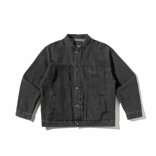 Unisex Boxy-Jeansjacke mit Stehkragen, markanter Nahtführung und Knopfleiste Nord Taschen