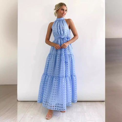 Damen Maxikleid mit raffiniertem Hochkragen und gestuftem Design