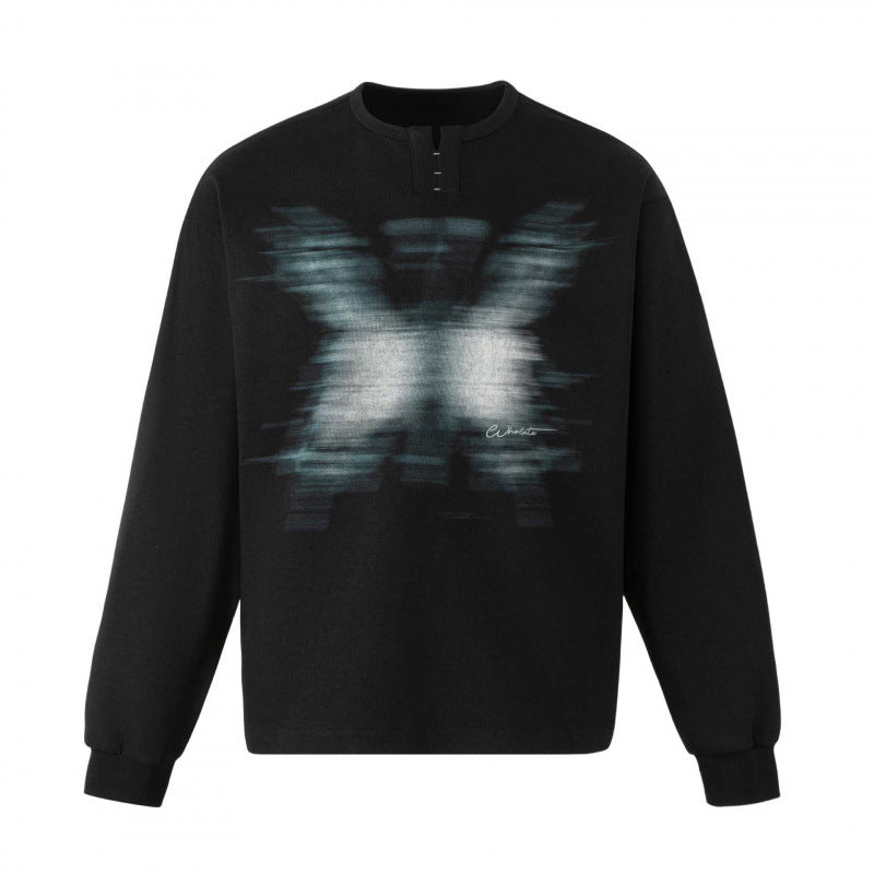 Unisex Oversize-Sweatshirt mit Henley-Ausschnitt und verschwommenem Schmetterlings-Print Nord Taschen
