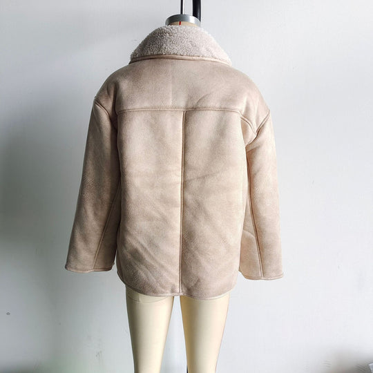 Damen Boxy Jacke in Lammfelloptik mit Teddyfutter und großem Umlegekragen Nord Taschen
