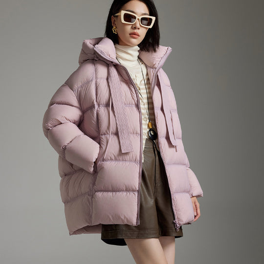 Damen Steppige wärmende Daunenjacke mit Kapuze und weiter Silhouette Nord Taschen