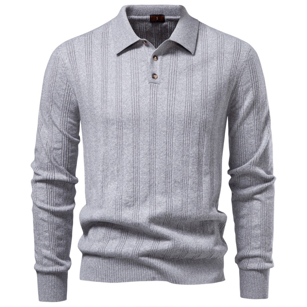 Herren Langarm-Feinstrick-Poloshirt mit Strukturstreifen und geripptem Saum Nord Taschen