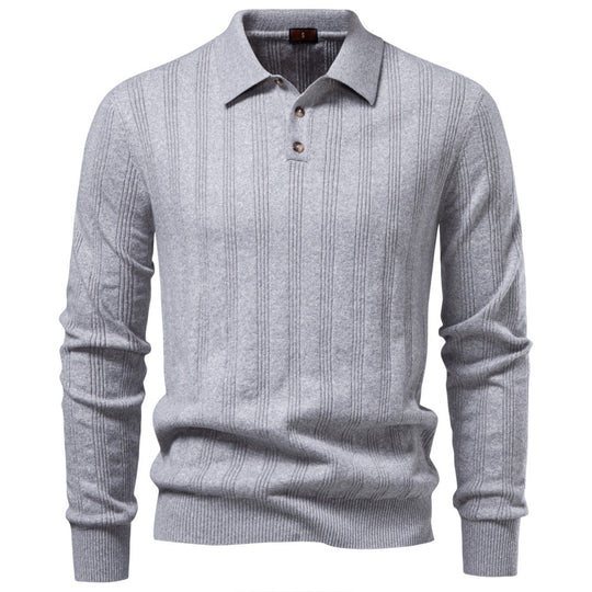 Herren Langarm-Feinstrick-Poloshirt mit Strukturstreifen und geripptem Saum Nord Taschen