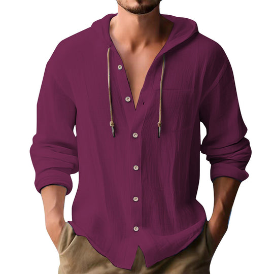 Herren lässiges Kapuzenshirt mit Knopfleiste und praktischen Taschen