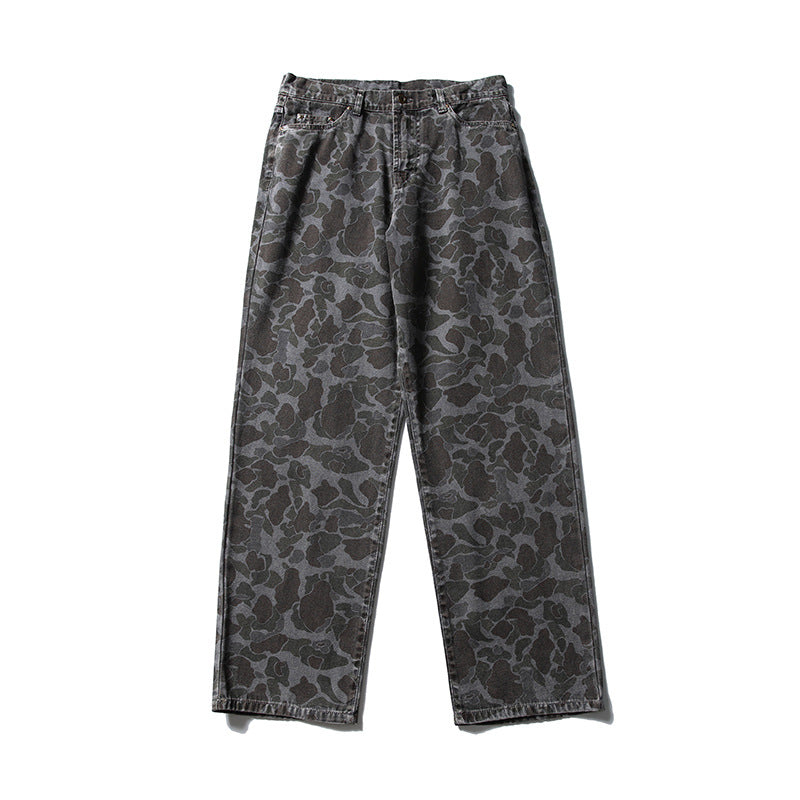 Herren Boxy-Jeansjacke im Camouflage-Muster mit Kontrastkragen und Mehrfachtaschen Nord Taschen