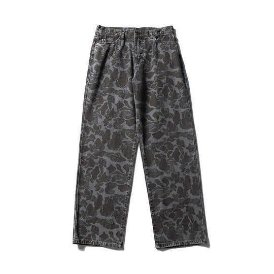 Herren Boxy-Jeansjacke im Camouflage-Muster mit Kontrastkragen und Mehrfachtaschen Nord Taschen