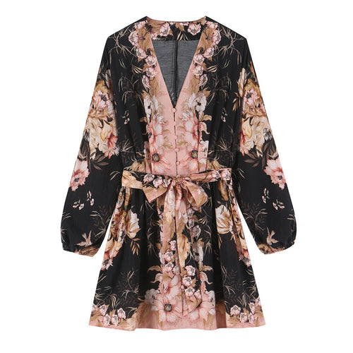 Damen Kurzkleid im Kimono-Stil mit Taillengürtel und V-Ausschnitt Nord Taschen