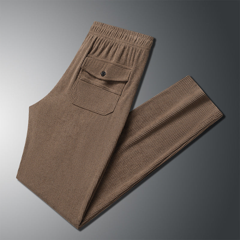Herren Geradlinige Rib-Struktur Lounge-Hose mit Elastikbund und Klappentasche Nord Taschen