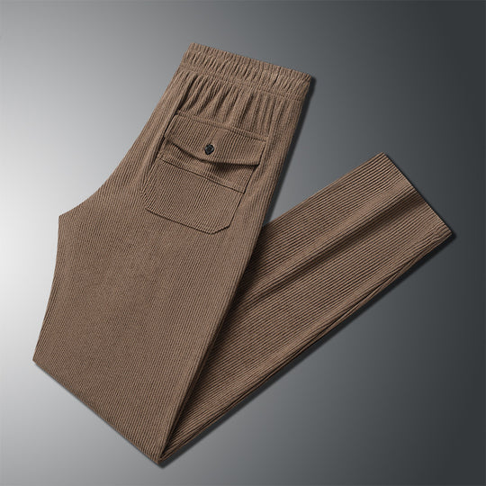 Herren Geradlinige Rib-Struktur Lounge-Hose mit Elastikbund und Klappentasche Nord Taschen